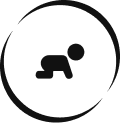 Icon of crawling infant representing play-based learning at Mini Adventures Preschool in Warrensburg, MO.