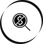 Magnifying glass over a crossed-out dollar sign, symbolizing no extra cost for field trips at the Warrensburg summer camp.